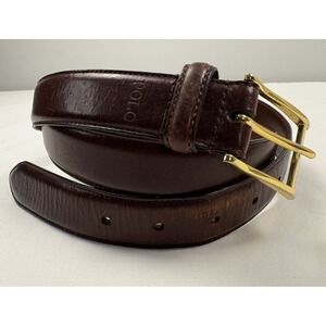 Polo Ralph Lauren Brown Italian Saddle Leather 1.2" Belt Brass Buckle 40